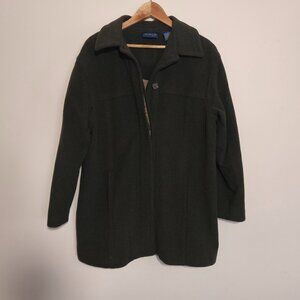 90s Liz Claiborne Cashmere Wool Hidden Button Chore Coat sz M Dark Green
